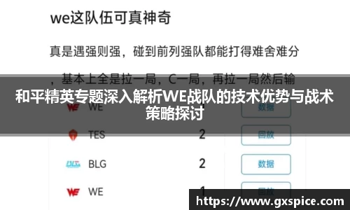 和平精英专题深入解析WE战队的技术优势与战术策略探讨
